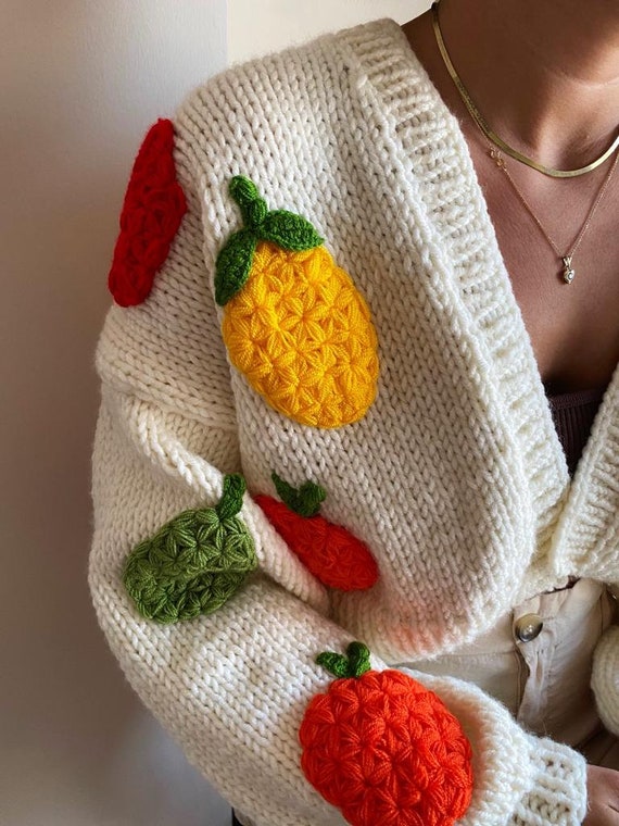 Cardigan for Women,mix Fruity Pattern,chunky Crochet Fruit