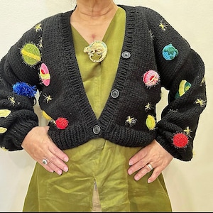 Handmade Galaxy Cardigan,Star Cardigan,Chunky Knit  Sweater, Cosmic Crochet Jacket, Oversized Boho Cardigan, Colorful Space-Themed Outerwear