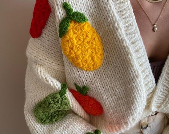新品※leinwaude Fruits Mix Crochet Cardigan