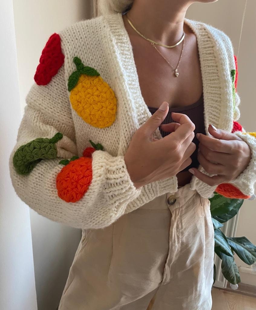 Mixed Fruit Knit Sweater,cardigan for Women,sweet Bonanza Fruit Shaped,lemon Cropped Handmade Orange Cardigan, Apple,lemon,pineapple Shaped - Etsy Mixed Fruit Knit Sweater,cardigan for Women,sweet Bonanza Fruit Shaped,lemon Cropped Handmade Orange Cardigan, Apple,lemon,pineapple Shaped - Etsy