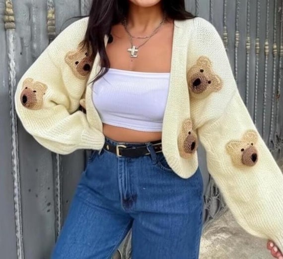 Cute Bear Cardigan,cardigan for Women,handmade Bear Shaped,knit