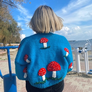 Mushroom Cardigan For Women,Handmade Knit Sweater,Soft 3d Crochet Mushroom,Mushroom Pullover,Gift For Her,Mothersday Gifts