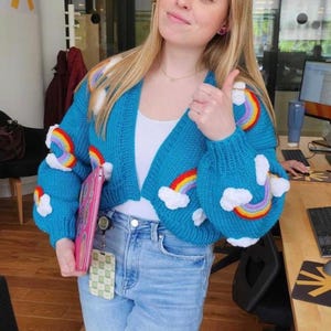 RAİNBOW Cardigan For Women,CLOUD Cardigan,Handmade Rainbow Shaped Cardigan,Rainbow Chunky Cardigan,Cropped Knit,Black Rainbow Sweater