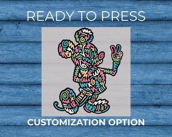 Abstract Mickey Disney DTF Transfer Ready To Press | Colorful Neon Scribble Disney Shirt Design