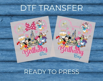 Disney Birthday DTF Transfer, Mickey Minnie Birthday Shirt Design, Boy Girl Matching Party Tee, Disney Castle Birthday Iron On