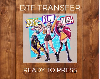 ZOEY RUMI Mira DTF Transfer | Trendy Girl Squad Anime Style Shirt Design | Colorful Kpop Decal