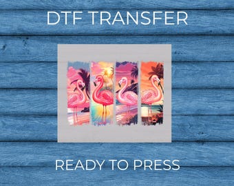 Summer Flamingo DTF Transfer, Tropical Sunset Heat Transfer, Ready To Press, Beach Vacation Shirt Design, Pink Flamingo Graphic