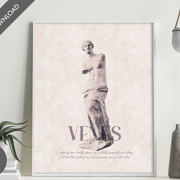 Venus Wall Art • Greek Poster •  Ancient Greek God • Minimalist Motivational Print • Hellenic • Digital Download Printable