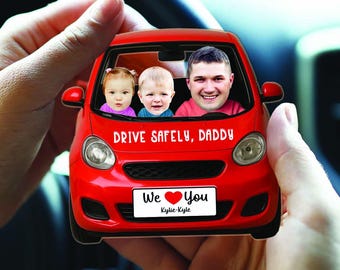 Customized Dad & Kids Photo Car Visor Clip, Drive Safe Daddy Gift, Personalized Car Baby Face Visor Clip, New Dad Gift, Father's Day Gift