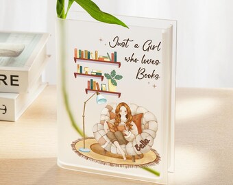 Personalized Girl Read Books Acrylic Vase, Just A Girl Who Loves Books Vase, Custom Book Girl Decor, Customized Book Vase for Book Lovers