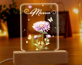 Customized Birth Month Flower Night Lights, Personalized Birthday Led Lamp, Birth Flower Led Light, Gift For Friend Birthday, Bedroom Decor