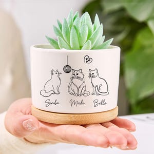 Personalized Cat's Name Plant Pot, Cat Mom Planter Gifts, Gift For Cat Lover, Gift For Cat Owner, Line Art Cute Cat, Pet Sympathy Gift