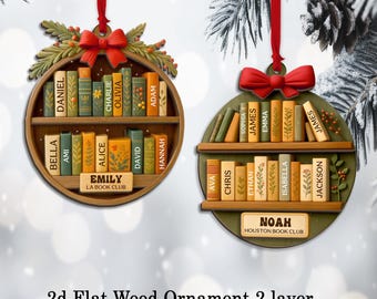 Personalized Book Club Christmas Ornament, Custom Book Christmas Ornaments, Christmas Bookshelf Ornament, Book Nerd Gift, Bookish Gift