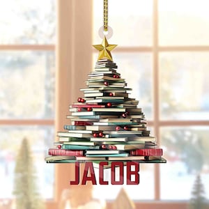 Personalized Name Book Ornament, Book Christmas Tree Ornament, Book Christmas Ornament, Reading Book Ornament, Library Book Store Ornament