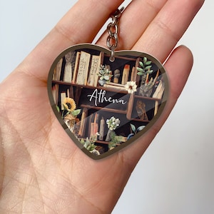 Personalized Name Book Keychain, Vintage Bookshelf Keychain, Reading Keyring, Book Lovers Gift, Teacher Gift, Librarian Keychain
