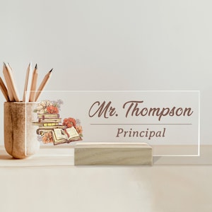 Custom Teacher Name Sign, Vintage Teacher Desk Name Plate Acrylic, Back To School Gift, Acrylic Nameplate, Teacher Acrylic Desk Plaque