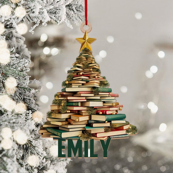 Personalized Name Book Christmas Tree Ornament, Book Christmas Ornament, Reading Book Ornament, Library Book Store Ornament