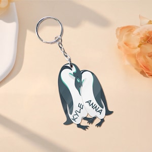Personalized Name Penguin Keychain, Penguin Couple Keyring, Custom Couple Keyring Gift, Happy Valentine&#39;s Day, Gift For Boyfriend Girlfriend