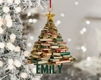 Personalized Name Book Christmas Tree Ornament, Book Christmas Ornament, Reading Book Ornament, Library Book Store Ornament