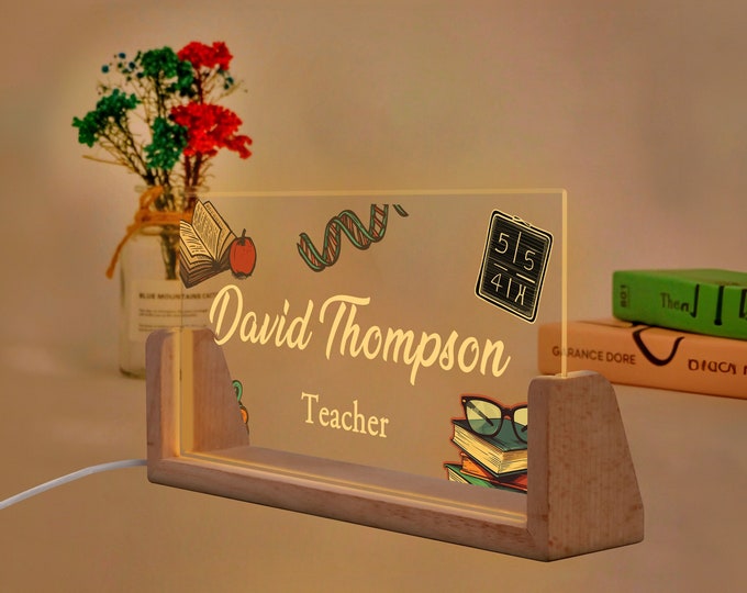 Personalized Desk Name Plate Led Lamp, Lighted Acrylic Nameplate, Custom Name Teacher Desk Accessories, Office Gifts for Boss Coworkers