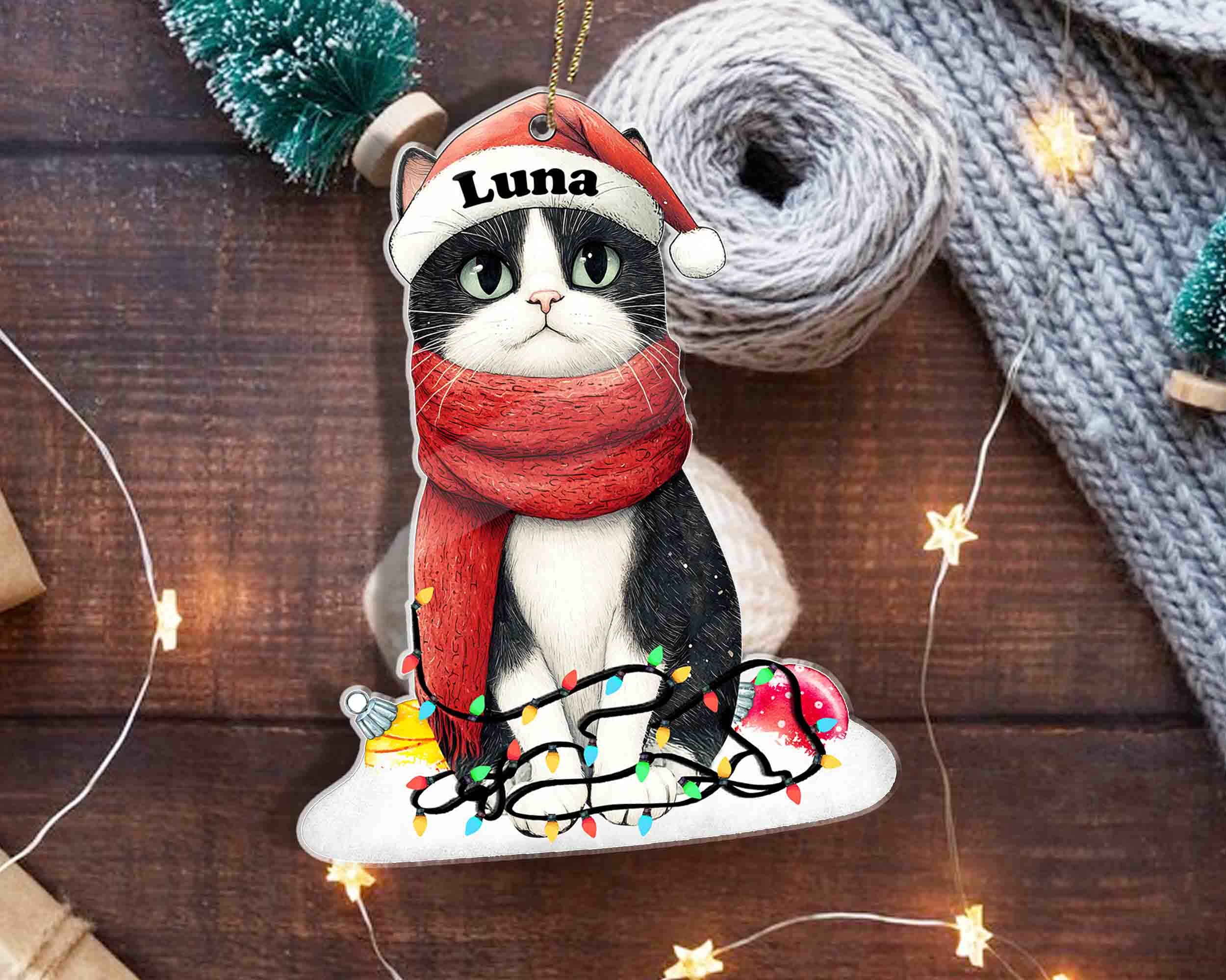 Christmas Tuxedo Cat Ornament, Personalized Name Cat Ornament ...