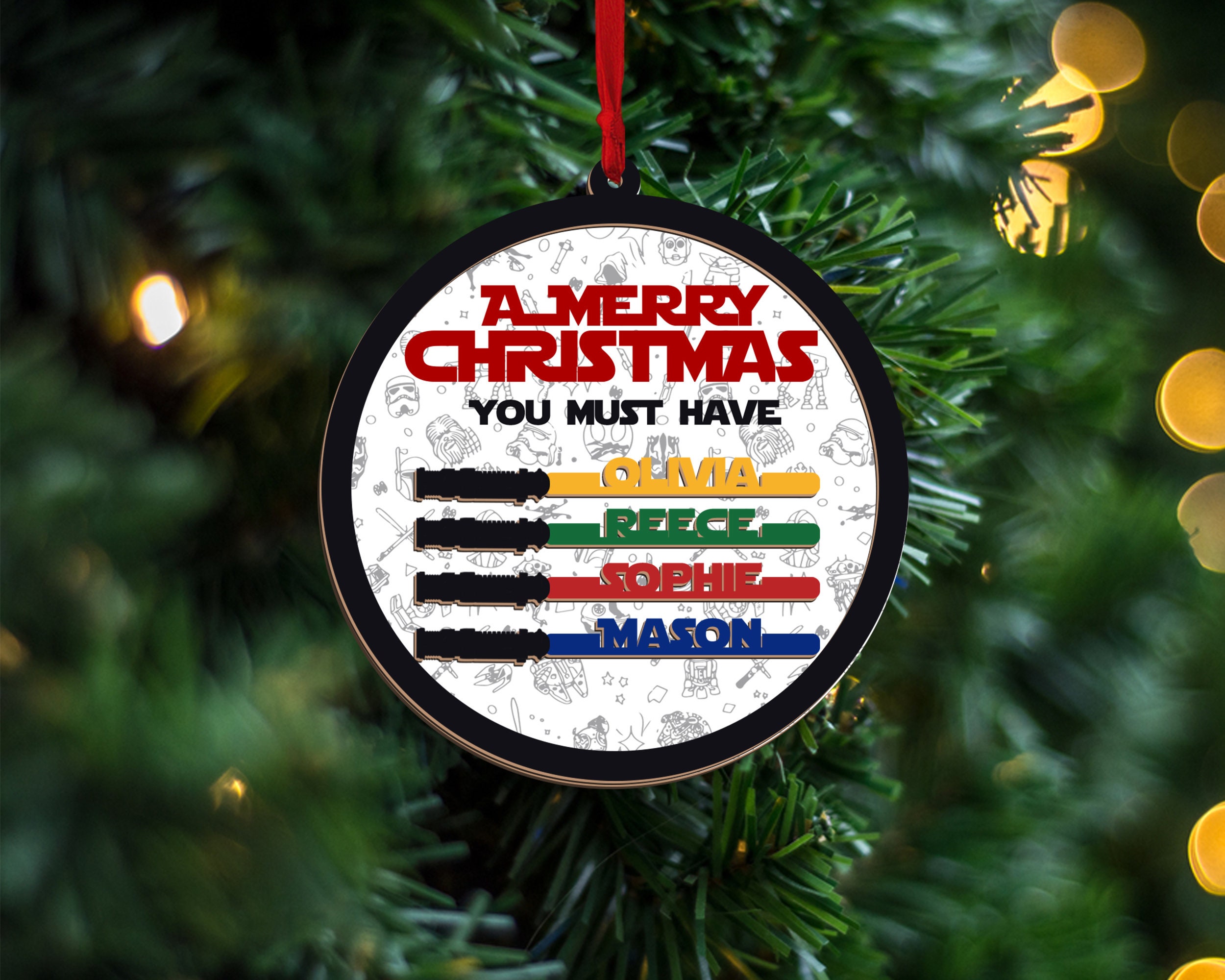 Custom Name Lightsaber Ornament A Merry Christmas Ornament Etsy