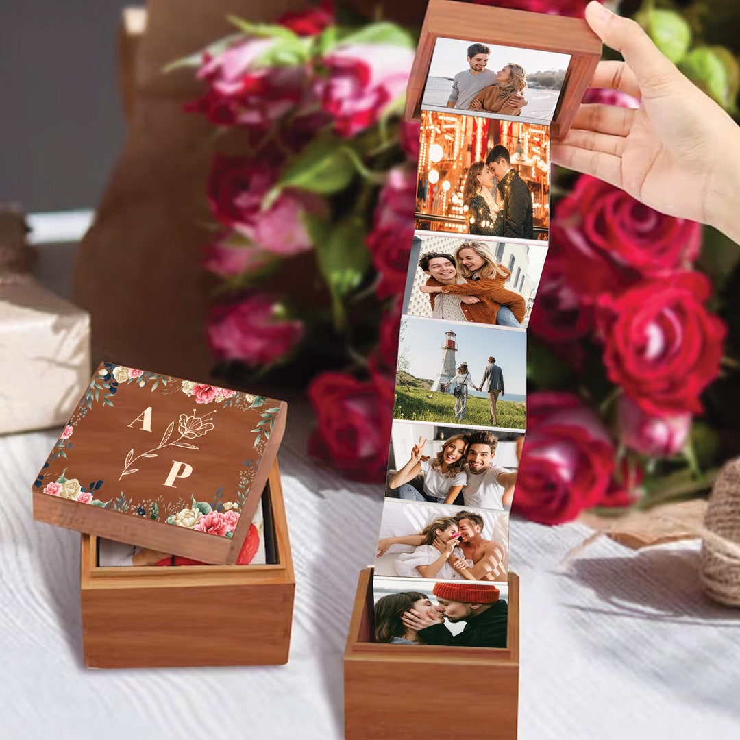 Personalized Couple Wooden Photo Frame, Letter Name Pull Out Photo Box ...