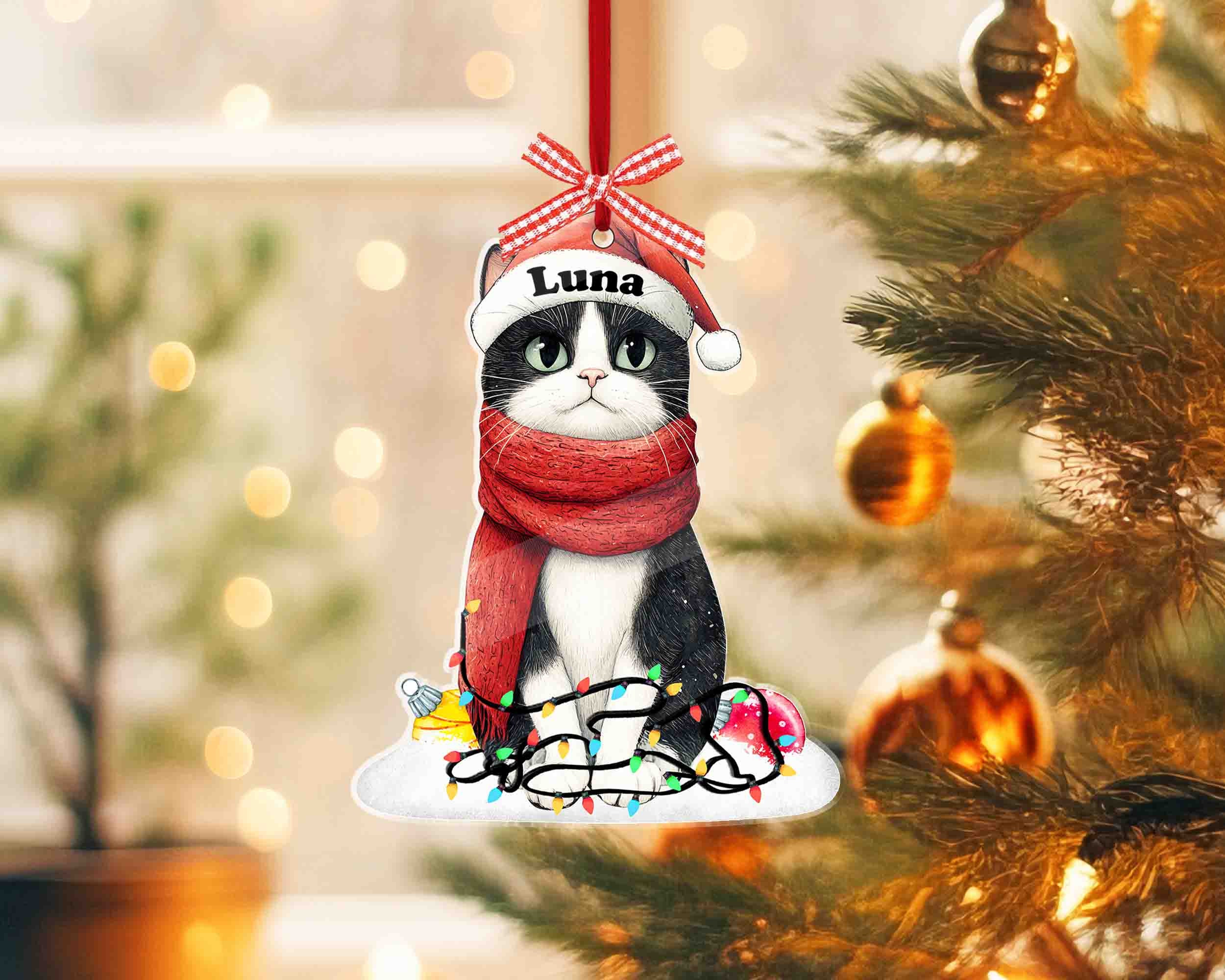 Christmas Tuxedo Cat Ornament, Personalized Name Cat Ornament ...