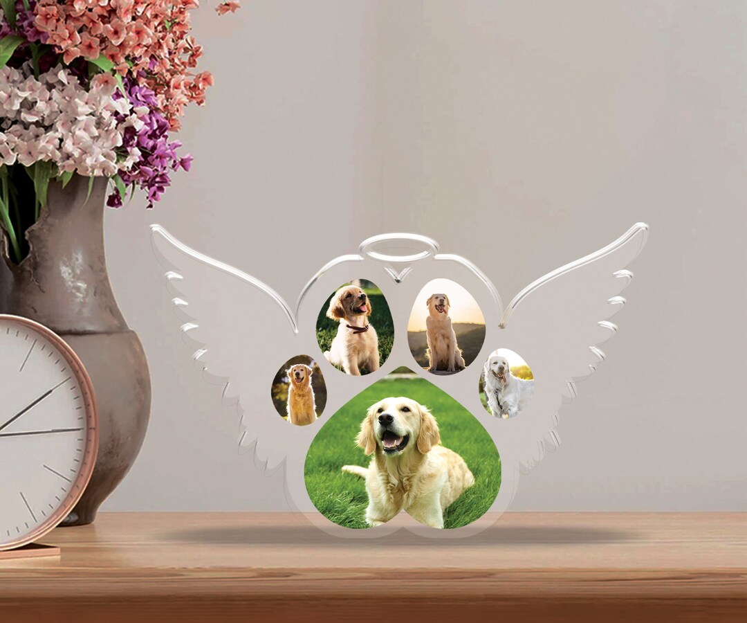 Dog Paw Angel Wings Acrylic Blocks, Personalized Dog Memorial Picture ...