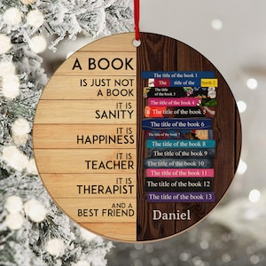 Christmas Book Ornament, Christmas Reading Ornament, Custom Book Title, Bookstack Custom Titles, Library Book Store Ornament, Lover Bookworm