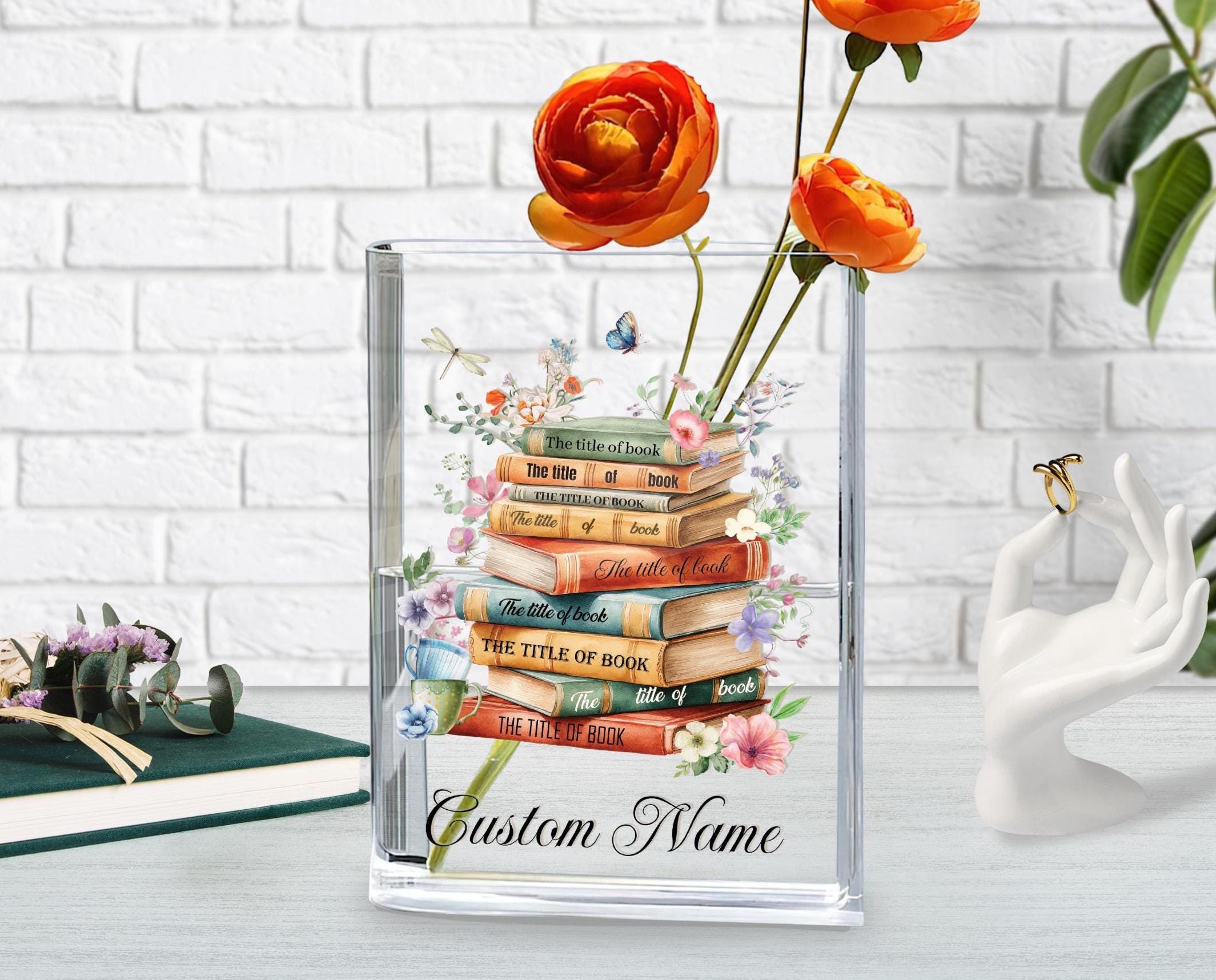 Personalized Favorite Books Acrylic Vase, Custom Favorite Book Titles