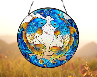 Pisces Zodiac Glass Suncatcher, Horoscope Suncatcher Window Hangings, Astrology Lovers, Birthday Gift, Window Decoration