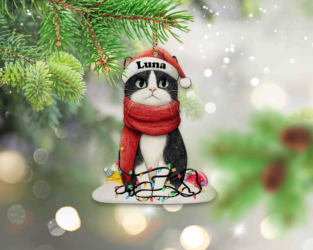 Christmas Tuxedo Cat Ornament, Personalized Name Cat Ornament ...