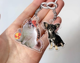Personalized Pet Portrait Acrylic Keychain From Photo, Customized Dog Cat Frame Key Ring, Pet Memorial Gift, Dog Owner Gift, Cat Lover Gift