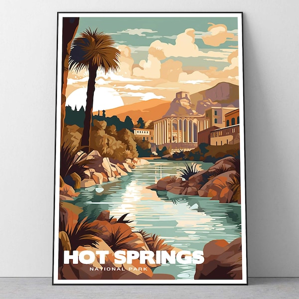 Hot Springs National Park Travel Poster featuring Bathhouse Row by Studio Inception, National Park Print, National Park Poster