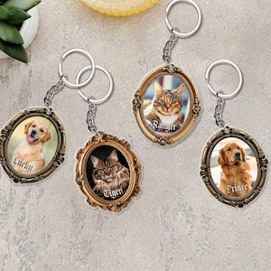 Personalized Pet Portrait Acrylic Keychain, Customized Dog Cat Frame Key Ring, Pet Memorial Gift, Gift For Dog Lover, Cat Lover Gift