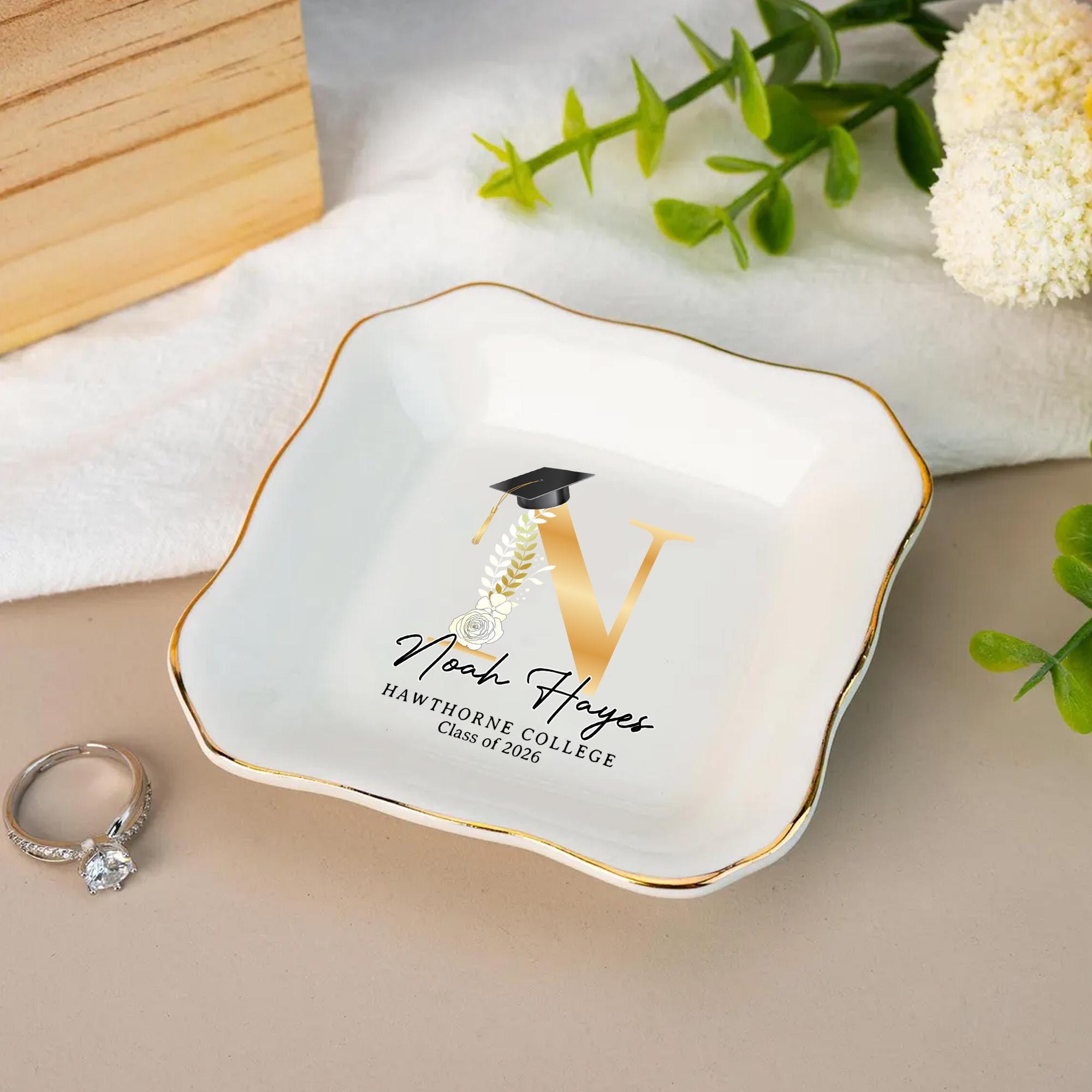 Letter Grad Gift Custom Monogram Letter Graduation Ceramic Dish Keepsake, Personalized ...