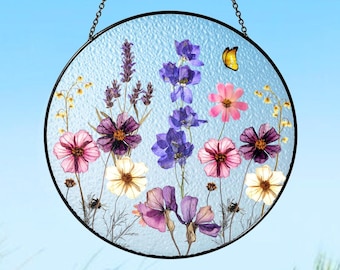 Custom Grandma's Garden Birth Month Flowers Glass Suncatcher, Personalized Mom's Garden Glass Art, Mother's Day Gift, Window Hangings