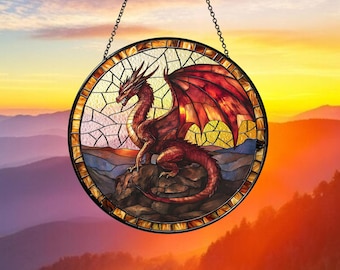 Dragon Glass Suncatcher, Dragon Window Hangings, Dragon Lover Gift, Housewarming Gift, Animal Hanging, Fantasy Art Decor, Glass Dragon
