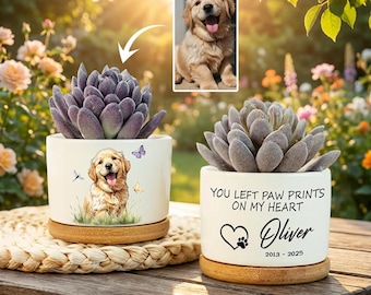 Personalized Pet Portrait Ceramic Plant Pot, Pet Memorial Planter, Custom Dog Photo Planter, Pet Sympathy Gift, Gardener Gift