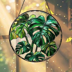 Monstera Plant Glass Suncatcher, Plant Suncatcher Decor, Monstera Window Decoration, Plant Lover Gift, Plant Mom Decor, Gift For Her