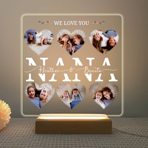 Personalized Grandma Night Light, Custom Photo Night Light for Nana, Led Lamp Gift For Mimi, Happy Mother&#39;s Day Gift, Picture Frame Light