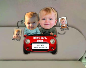 Customized Kids Photo Car Visor Clip, Drive Safe Daddy Gift, Personalized Car Baby Face Visor Clip, New Dad Gift, Father's Day Gift