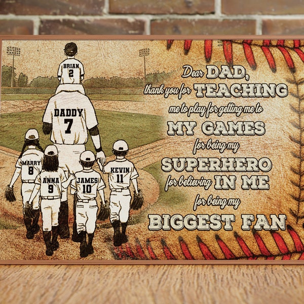 Personalized Baseball Dad And Child Poster, Thank You Dad Gift, Customized Baseball Team Player Sign, Sport Lovers Gift, Father's Day Gift