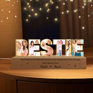 Personalized Bestie Photos Collage Night Light, Gifts For Best Friend, Long Distance Friendship Lamp, Gift for Bestie, Bestie Birthday Gift