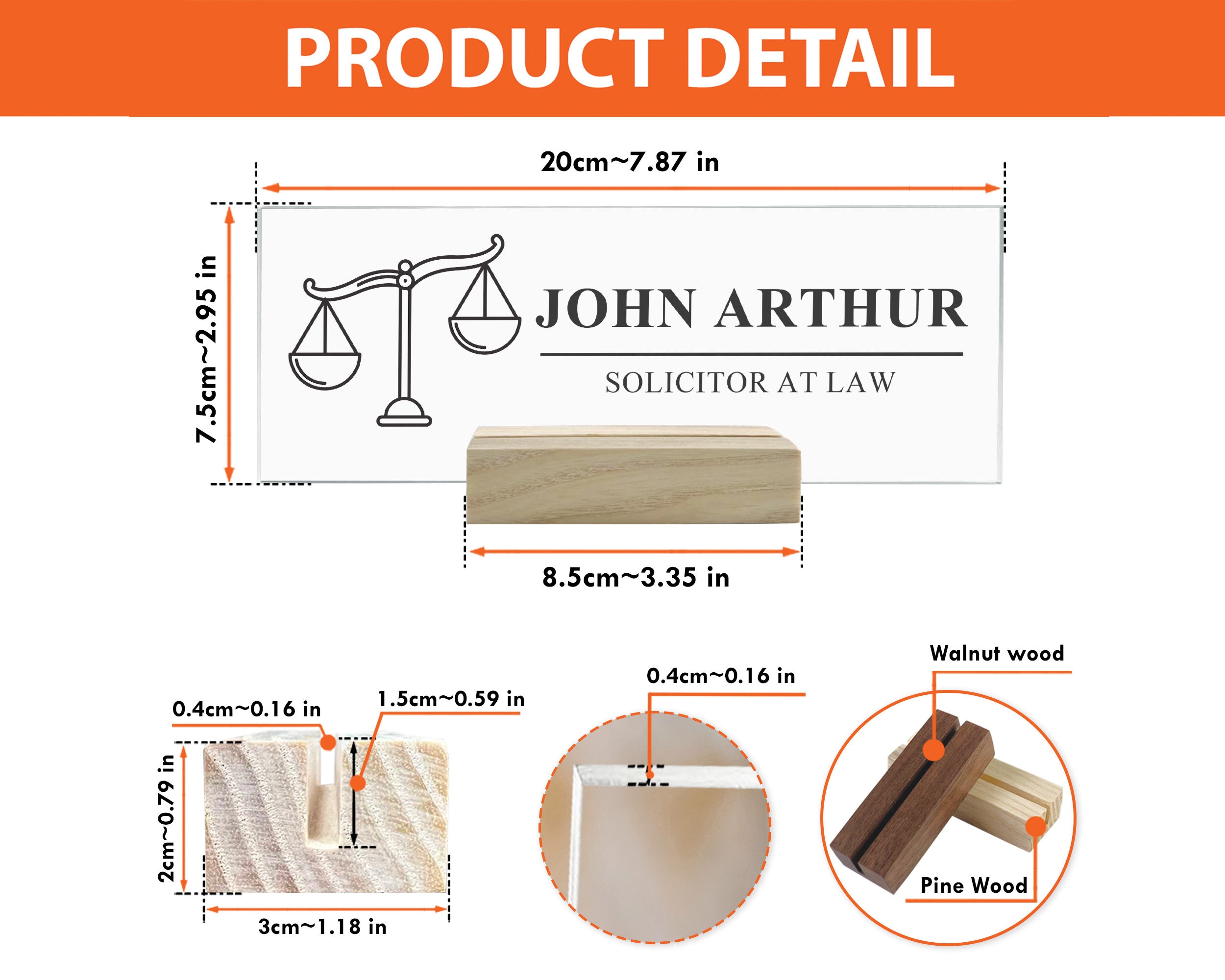 Personalized Attorney Name Wooden Acrylic, Lawyer Desk Name Plate ...