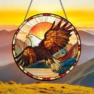 Bald Eagle Glass Suncatcher, Wild Eagle Suncatcher, Patriotic Eagle Suncatcher, Bald Eagle Window Hanging, Mountain Outdoor