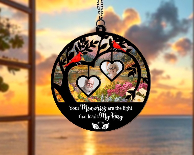 Photo Frame Memory Cardinal Personalized Cardinal Memorial Suncatcher, Custom Memorial Photo ...