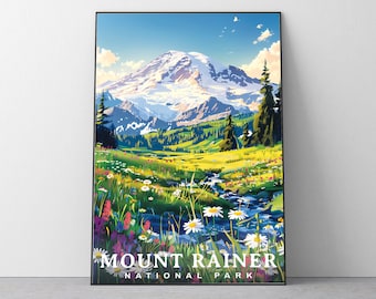 Mount Rainier National Park Poster, US National Park Poster, Mount Rainier Prints, National Park Wall Hanging, Travel Wall Decor, Home Decor