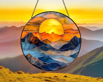 Mountain Art Glass Suncatcher, Mountain Range Acrylic Window Hangings, Mountain Lover Gift, Natural Suncatcher Decor, Wall Hanging Decor